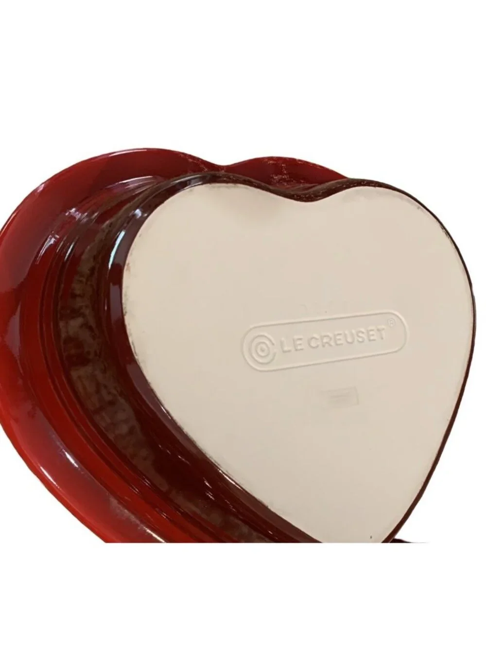 Le Creuset 2-1/2 Qt Red Heart Shaped Stoneware Baker Casserole Dutch Oven w/Lid